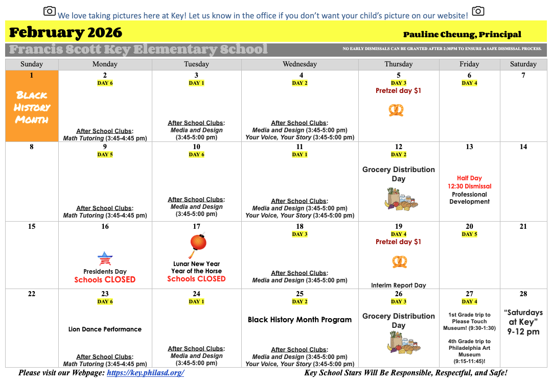 February 2026 student calendar