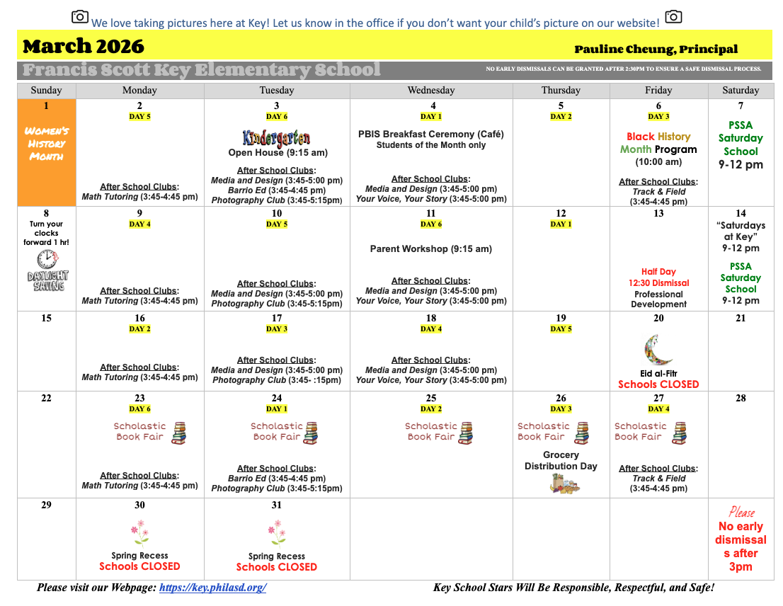March 2026 student calendar